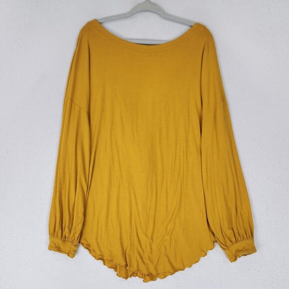 Free People Shirt Large Mustard Yellow Shimmy Shake Ribbed Lightweight Tunic Top - Picture 1 of 13
